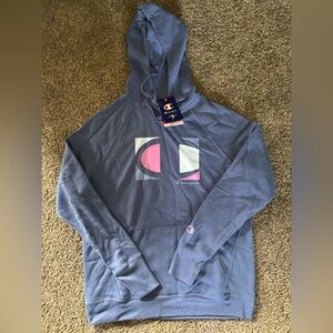 NWT Champion Slate Blue Hoodie with Logo